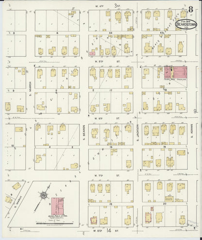 Sanborn Fire Insurance Map from Beardstown, Cass County, Illinois (1919), Sheet #0008 - Complete Map Set gallery image, historic Sanborn map, vintage wall art, Illinois Illinois