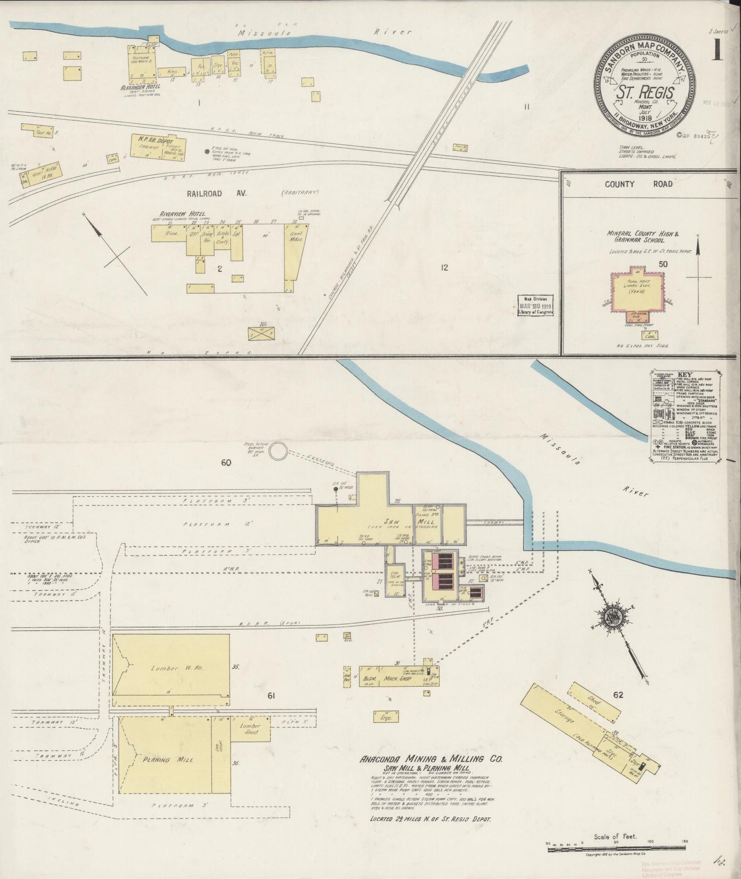 Sanborn Fire Insurance Map from Saint Regis, Mineral County, Montana (1918), Sheet #0001 - Complete Map Set gallery image, historic Sanborn map, vintage wall art, Montana Montana