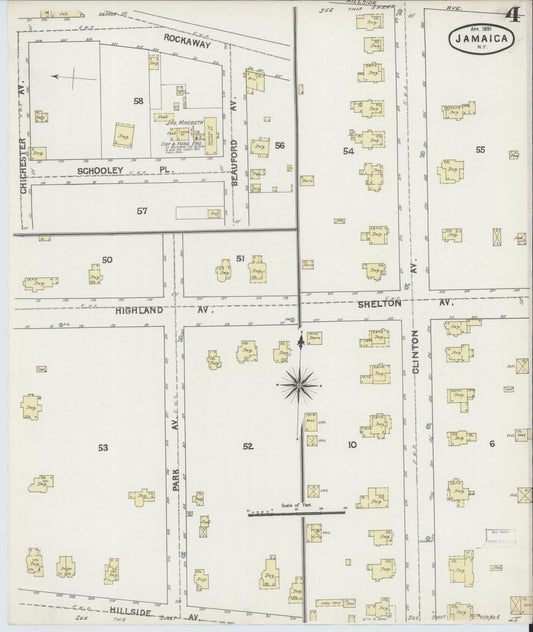 Sanborn Fire Insurance Map from Jamaica, Queens County, New York (1891), Sheet #0004 - Historic Sanborn Fire Insurance Map Print, vintage old map wall art, antique decor, genealogy gift, New York New York map