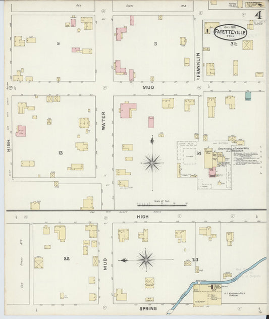 Sanborn Fire Insurance Map from Fayetteville, Lincoln County, Tennessee (1891), Sheet #0004 - Historic Sanborn Fire Insurance Map Print, vintage old map wall art, antique decor, genealogy gift, Tennessee Tennessee map