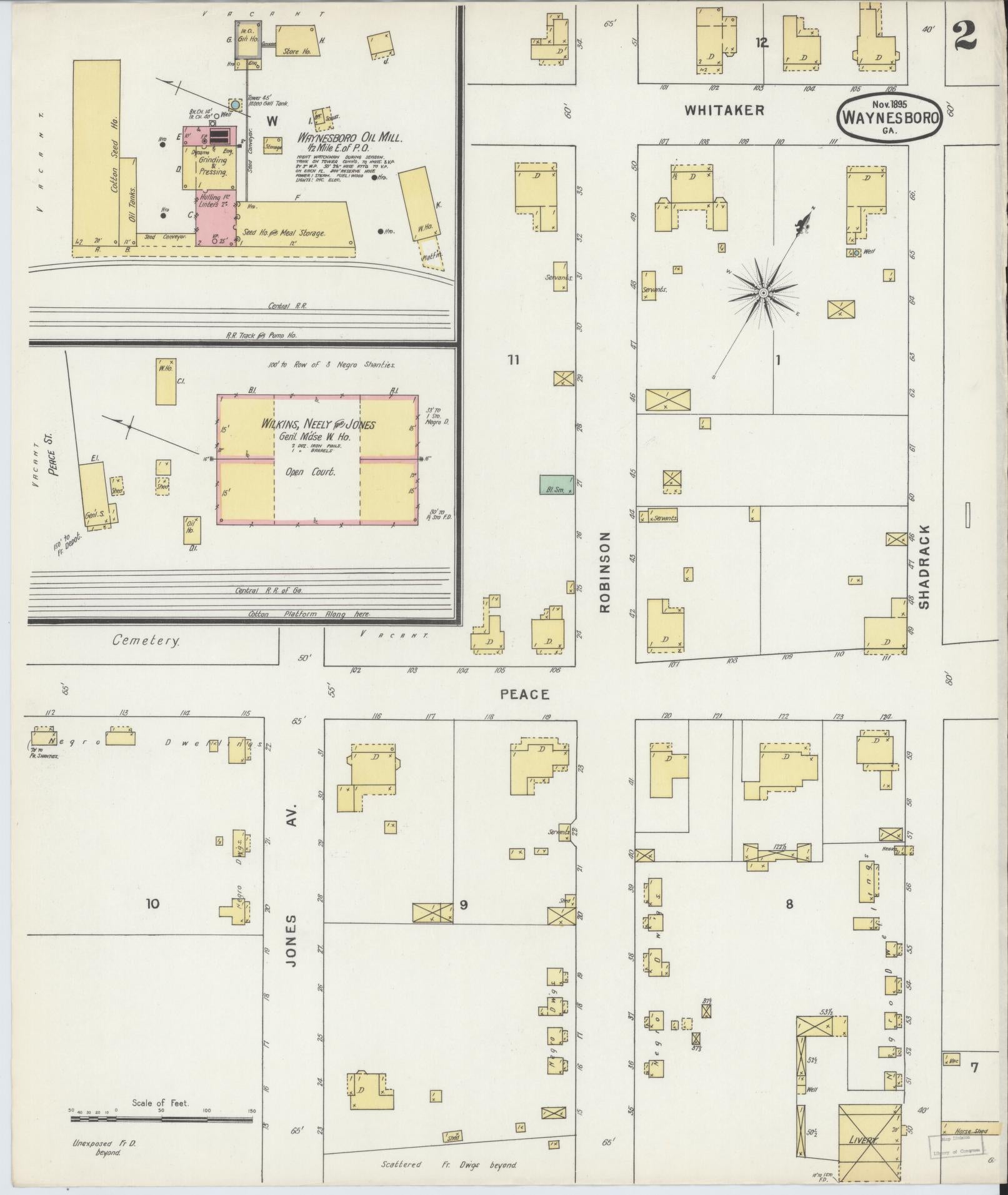 Sanborn Fire Insurance Map from Waynesboro, Burke County, Georgia (1895), Sheet #0002 - Complete Map Set gallery image, historic Sanborn map, vintage wall art, Georgia Georgia
