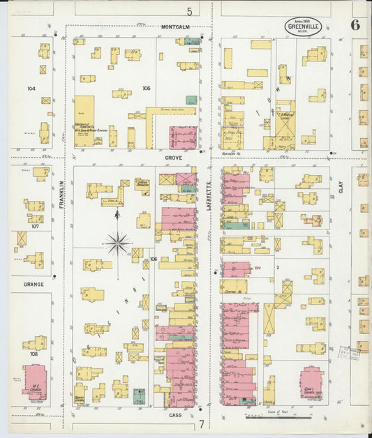 Sanborn Fire Insurance Map from Greenville, Montcalm County, Michigan (1900), Sheet #0006 - Historic Sanborn Fire Insurance Map Print, vintage old map wall art, antique decor, genealogy gift, Michigan Michigan map