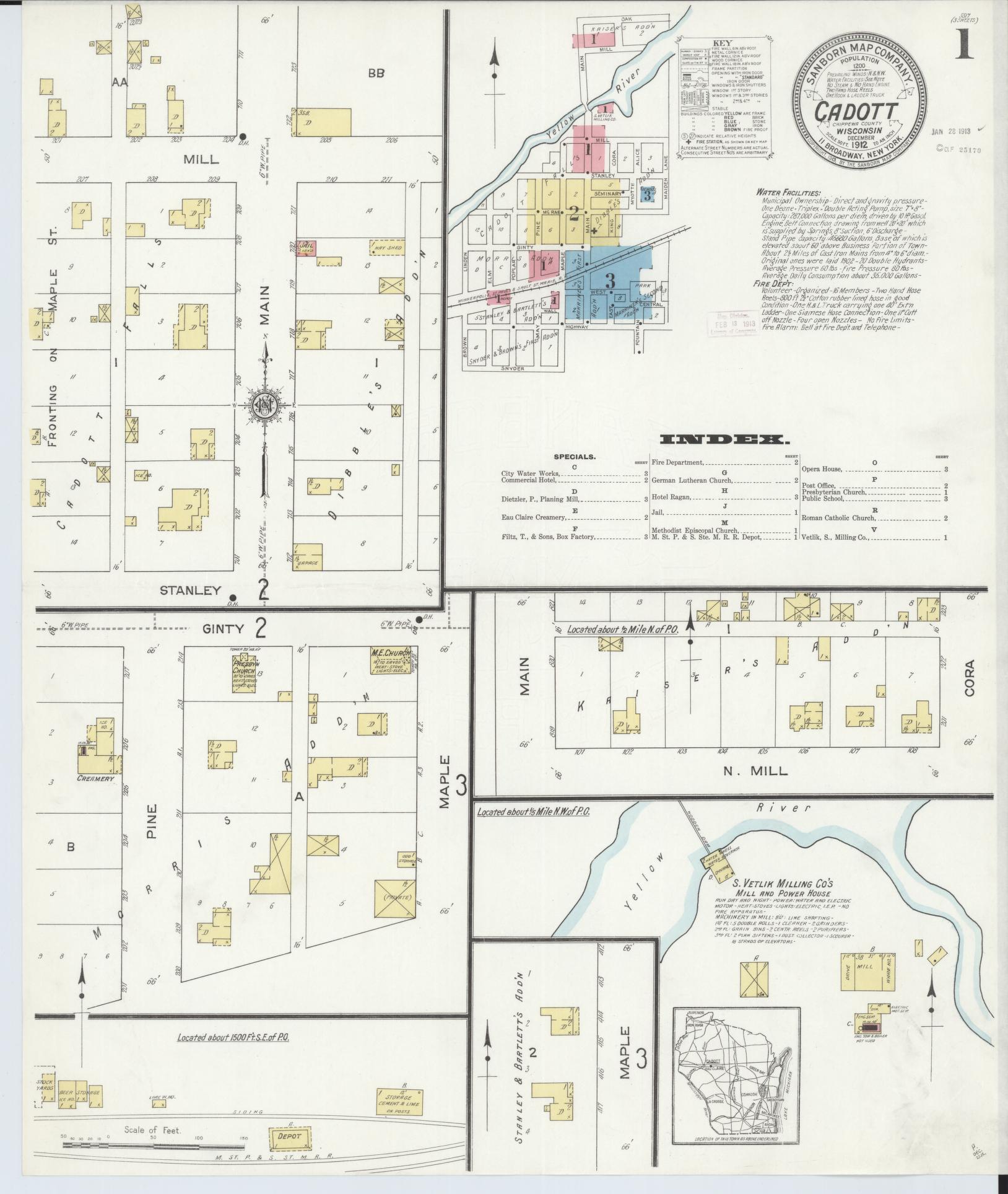 Sanborn Fire Insurance Map from Cadott, Chippewa County, Wisconsin (1912), Sheet #0001 - Historic Sanborn Fire Insurance Map Print, vintage old map wall art, antique decor, genealogy gift, Wisconsin Wisconsin map