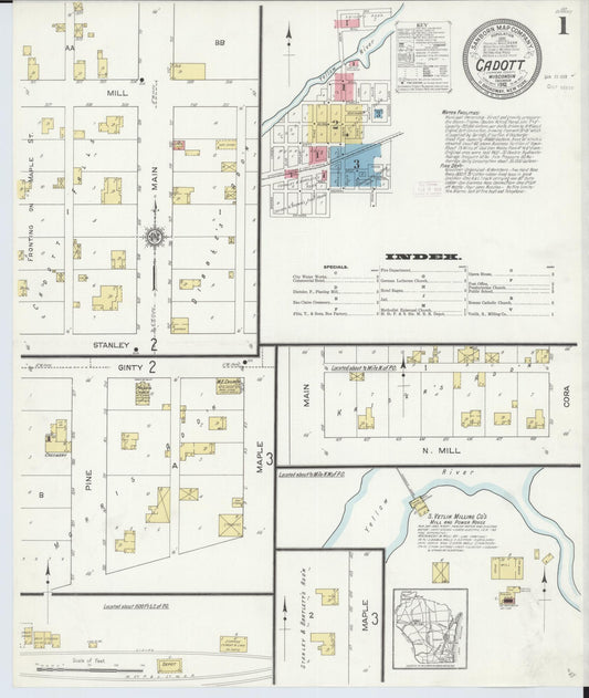 Sanborn Fire Insurance Map from Cadott, Chippewa County, Wisconsin (1912), Sheet #0001 - Historic Sanborn Fire Insurance Map Print, vintage old map wall art, antique decor, genealogy gift, Wisconsin Wisconsin map