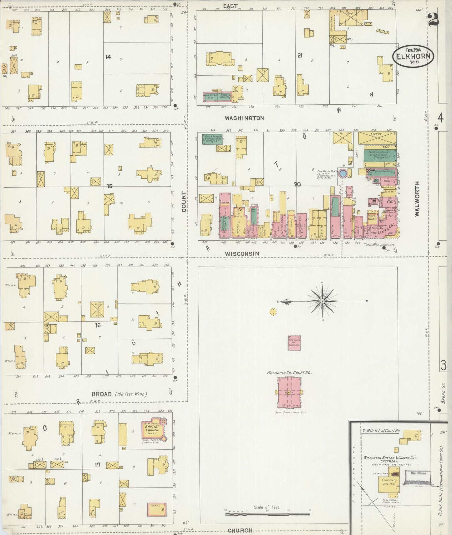 Sanborn Fire Insurance Map from Elkhorn, Walworth County, Wisconsin (1904), Sheet #0002 - Complete Map Set gallery image, historic Sanborn map, vintage wall art, Wisconsin Wisconsin
