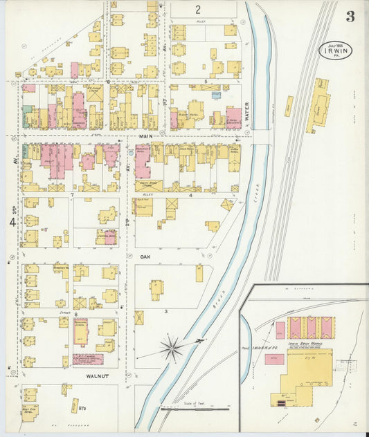 Sanborn Fire Insurance Map from Irwin, Westmoreland County, Pennsylvania (1904), Sheet #0003 - Historic Sanborn Fire Insurance Map Print, vintage old map wall art, antique decor, genealogy gift, Pennsylvania Pennsylvania map