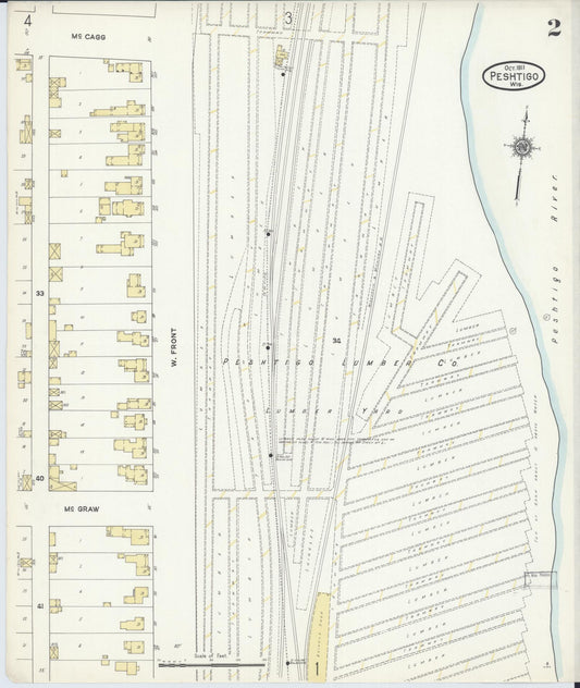 Sanborn Fire Insurance Map from Peshtigo, Marinette County, Wisconsin (1911), Sheet #0002 - Historic Sanborn Fire Insurance Map Print, vintage old map wall art, antique decor, genealogy gift, Wisconsin Wisconsin map