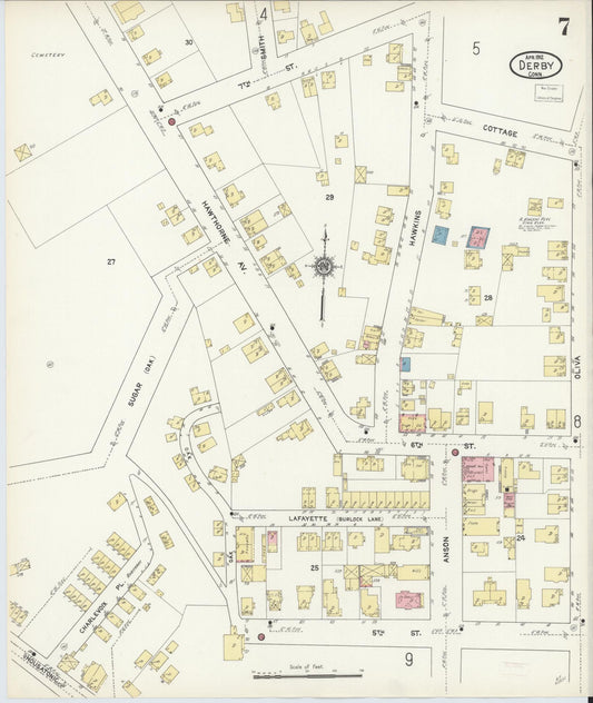 Sanborn Fire Insurance Map from Derby, New Haven County, Connecticut (1912), Sheet #0007 - Historic Sanborn Fire Insurance Map Print, vintage old map wall art, antique decor, genealogy gift, Connecticut Connecticut map