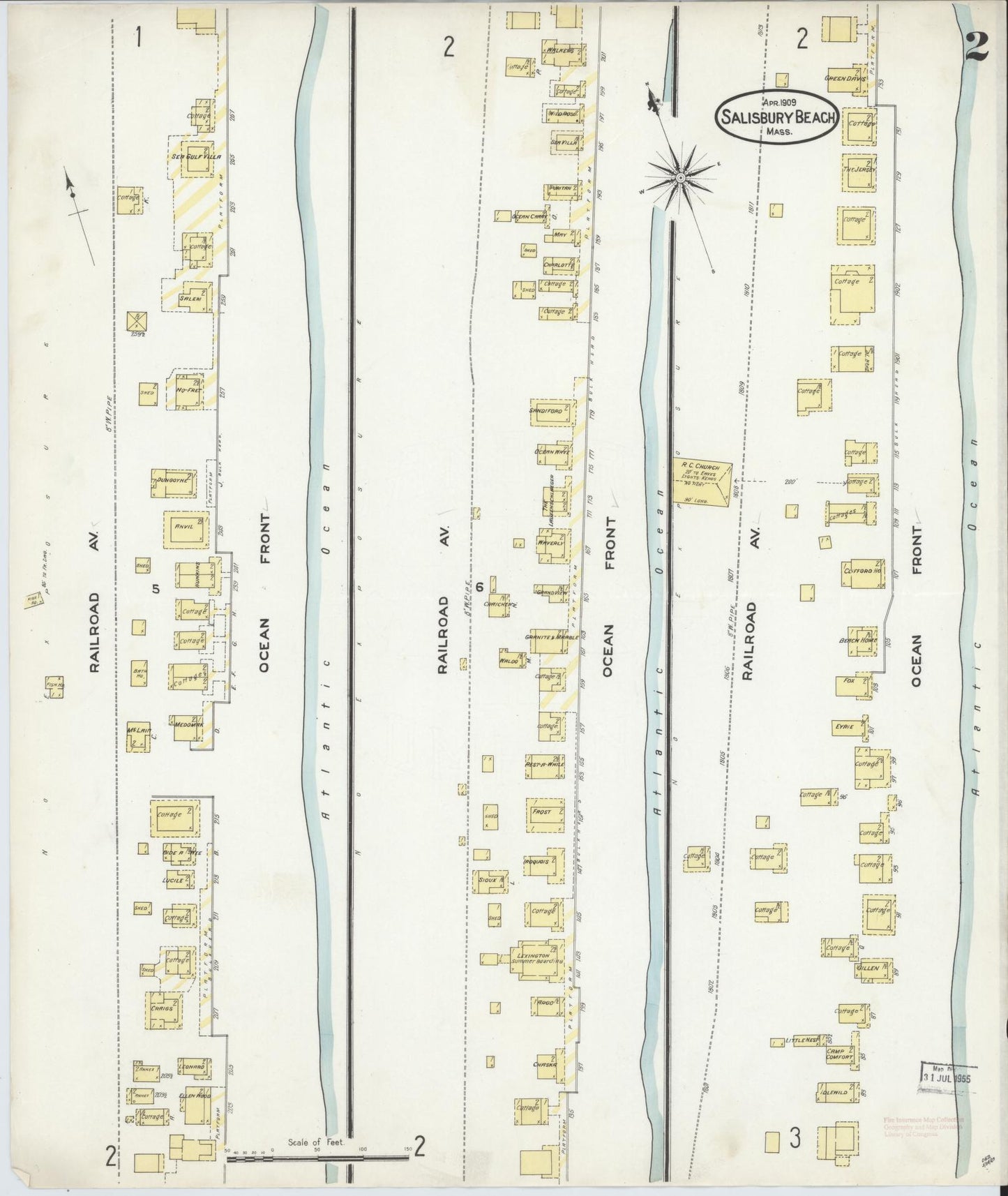 Sanborn Fire Insurance Map from Salisbury, Essex County, Massachusetts (1909), Sheet #0002 - Historic Sanborn Fire Insurance Map Print, vintage old map wall art, antique decor, genealogy gift, Massachusetts Massachusetts map