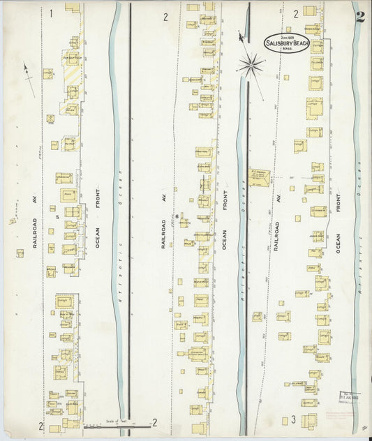 Sanborn Fire Insurance Map from Salisbury, Essex County, Massachusetts (1909), Sheet #0002 - Historic Sanborn Fire Insurance Map Print, vintage old map wall art, antique decor, genealogy gift, Massachusetts Massachusetts map