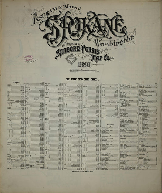 Sanborn Fire Insurance Map from Spokane, Spokane County, Washington (1891), Sheet #0001 - Historic Sanborn Fire Insurance Map Print, vintage old map wall art, antique decor, genealogy gift, Washington Washington map