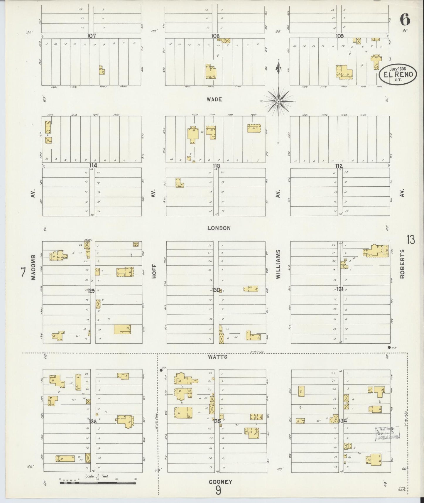 Sanborn Fire Insurance Map from El Reno, Canadian County, Oklahoma (1898), Sheet #0006 - Complete Map Set gallery image, historic Sanborn map, vintage wall art, Oklahoma Oklahoma