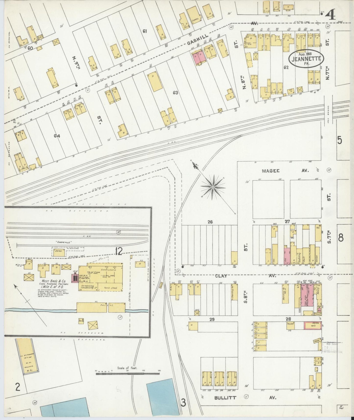Sanborn Fire Insurance Map from Jeannette, Westmoreland County, Pennsylvania (1905), Sheet #0004 - Complete Map Set gallery image, historic Sanborn map, vintage wall art, Pennsylvania Pennsylvania
