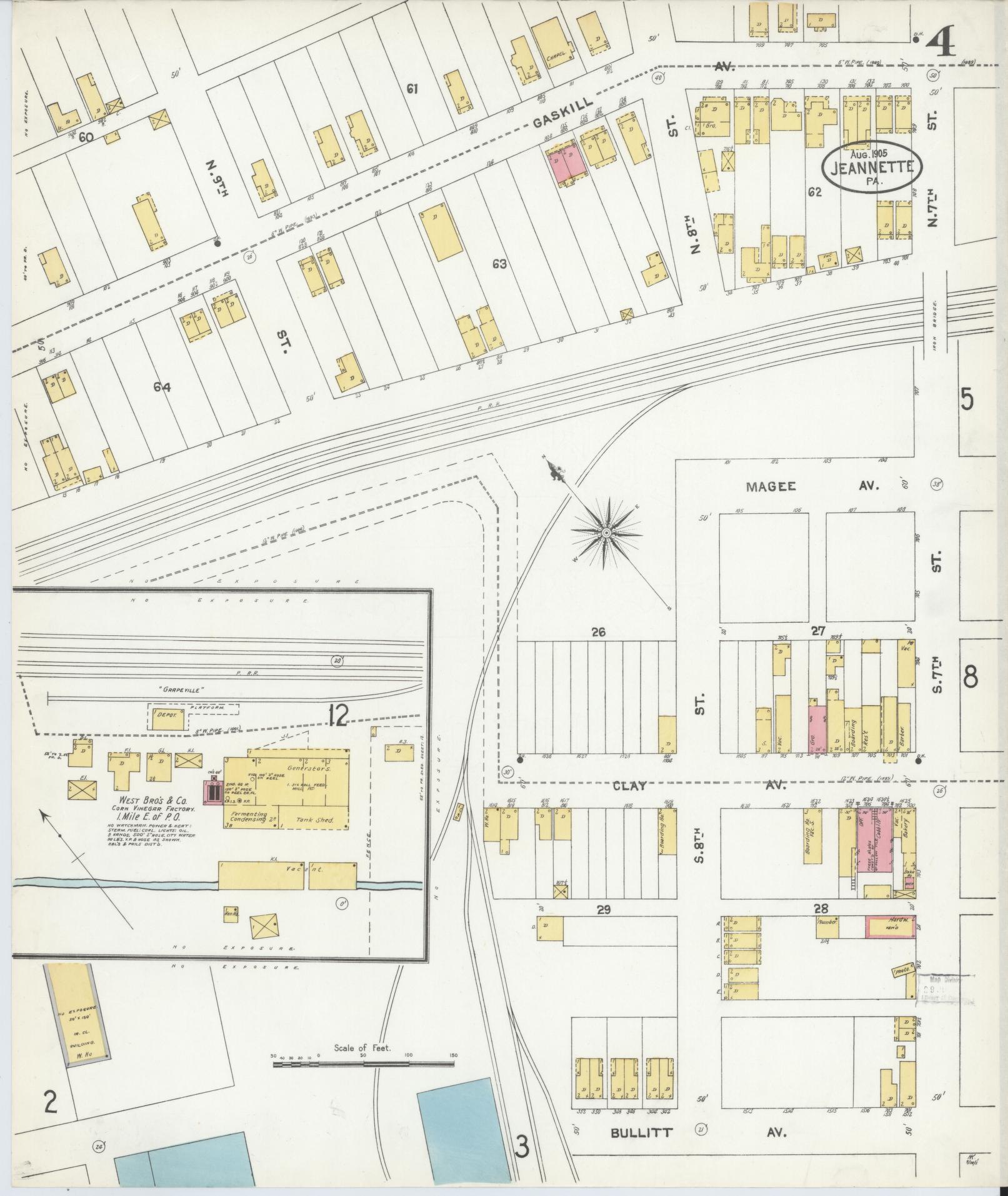 Sanborn Fire Insurance Map from Jeannette, Westmoreland County, Pennsylvania (1905), Sheet #0004 - Complete Map Set gallery image, historic Sanborn map, vintage wall art, Pennsylvania Pennsylvania