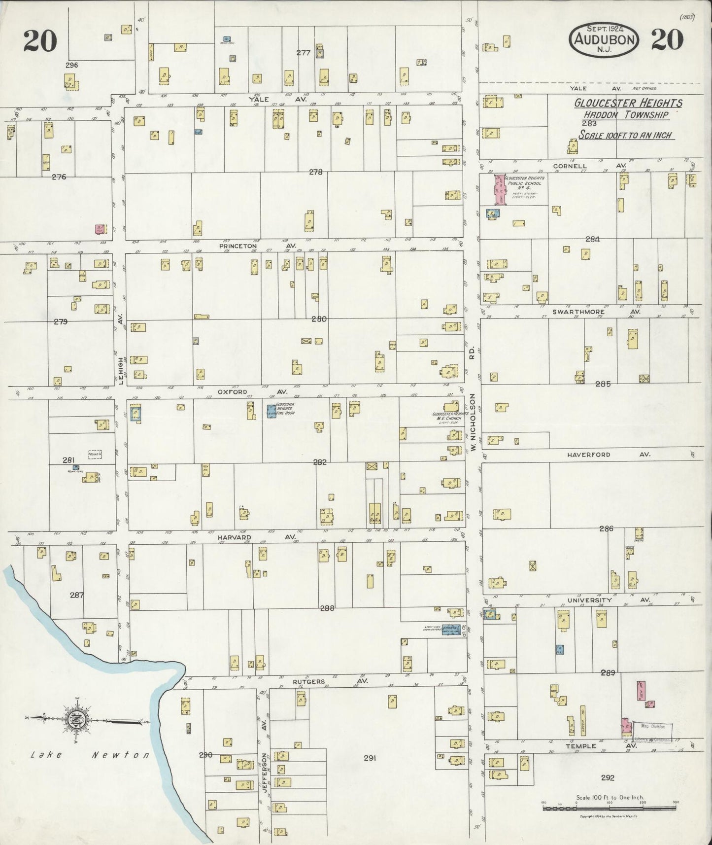 Sanborn Fire Insurance Map from Audubon, Camden County, New Jersey (1924), Sheet #0020 - Historic Sanborn Fire Insurance Map Print, vintage old map wall art, antique decor, genealogy gift, New Jersey New Jersey map