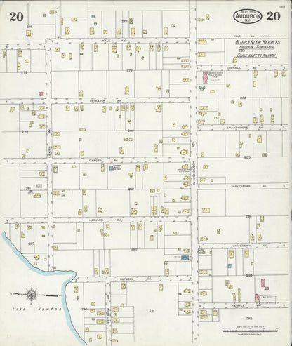 Sanborn Fire Insurance Map from Audubon, Camden County, New Jersey (1924), Sheet #0020 - Historic Sanborn Fire Insurance Map Print, vintage old map wall art, antique decor, genealogy gift, New Jersey New Jersey map