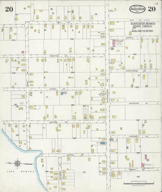 Sanborn Fire Insurance Map from Audubon, Camden County, New Jersey (1924), Sheet #0020 - Historic Sanborn Fire Insurance Map Print, vintage old map wall art, antique decor, genealogy gift, New Jersey New Jersey map