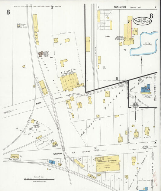 Sanborn Fire Insurance Map from Carthage, Hancock County, Illinois (1926), Sheet #0008 - Historic Sanborn Fire Insurance Map Print, vintage old map wall art, antique decor, genealogy gift, Illinois Illinois map