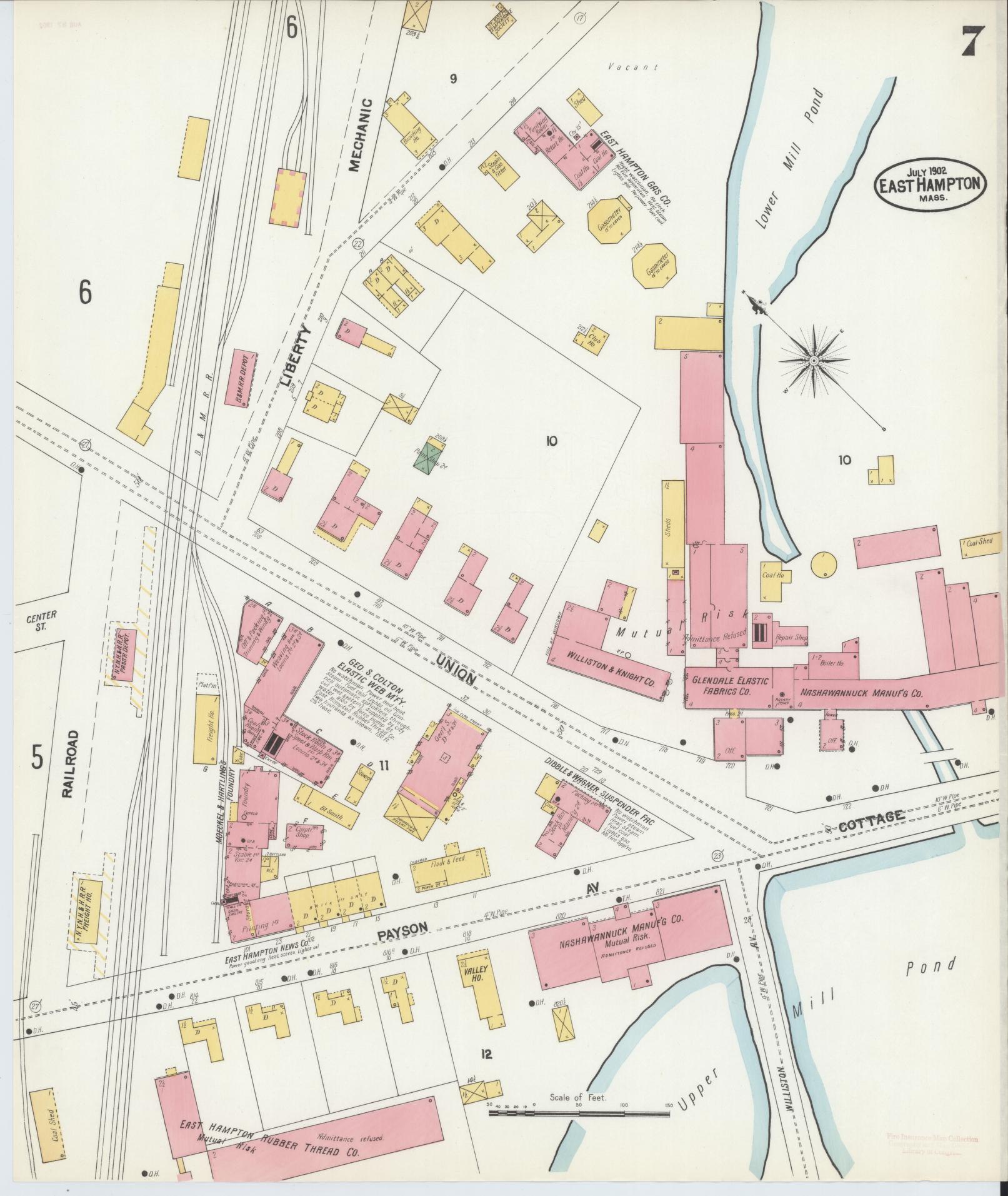 Sanborn Fire Insurance Map from East Hampton, Hampshire County, Massachusetts (1902), Sheet #0007 - Historic Sanborn Fire Insurance Map Print, vintage old map wall art, antique decor, genealogy gift, Massachusetts Massachusetts map