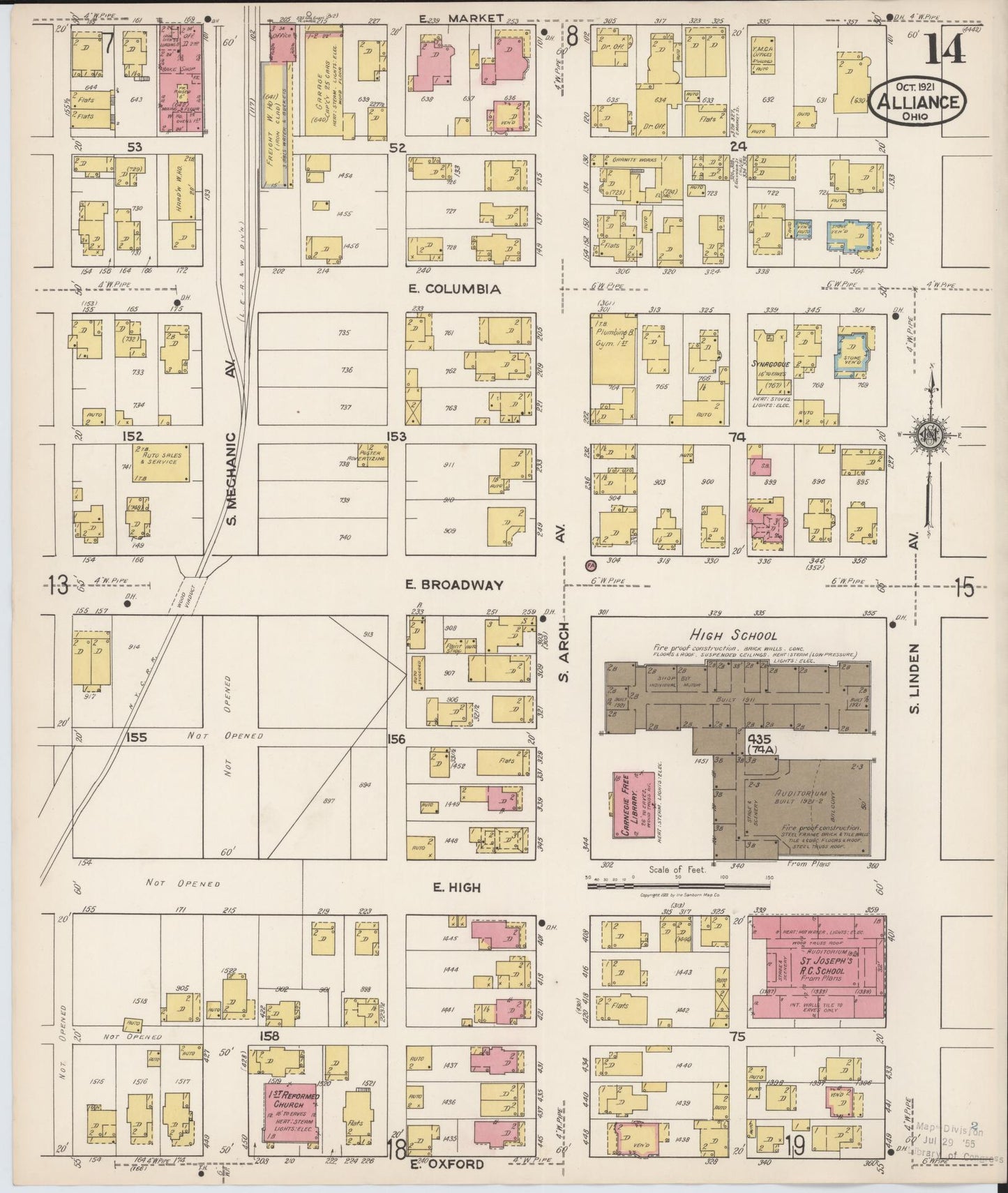Sanborn Fire Insurance Map from Alliance, Stark County, Ohio (1921), Sheet #0014 - Historic Sanborn Fire Insurance Map Print, vintage old map wall art, antique decor, genealogy gift, Ohio Ohio map