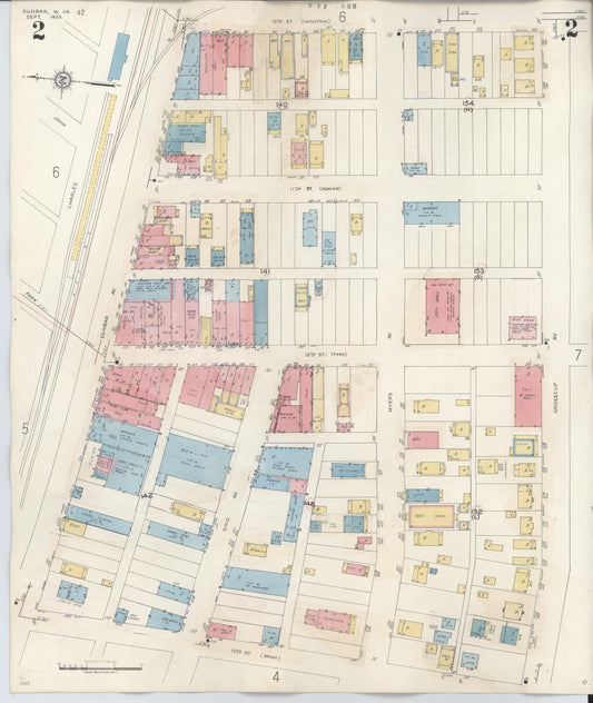 Sanborn Fire Insurance Map from Dunbar, Kanawha County, West Virginia (1950), Sheet #0002 - Historic Sanborn Fire Insurance Map Print, vintage old map wall art, antique decor, genealogy gift, West Virginia West Virginia map