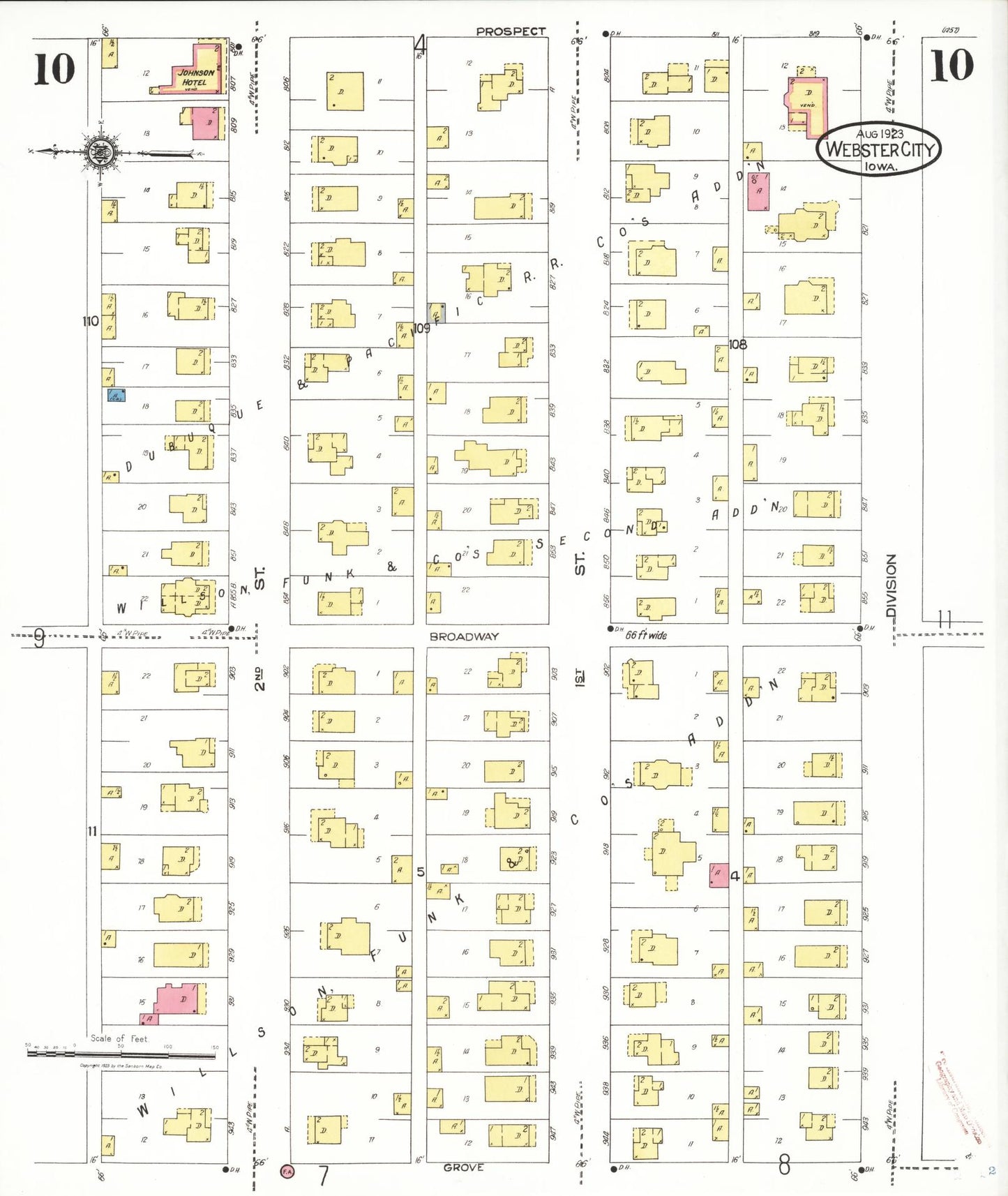 Sanborn Fire Insurance Map from Webster City, Hamilton County, Iowa (1923), Sheet #0010 - Historic Sanborn Fire Insurance Map Print, vintage old map wall art