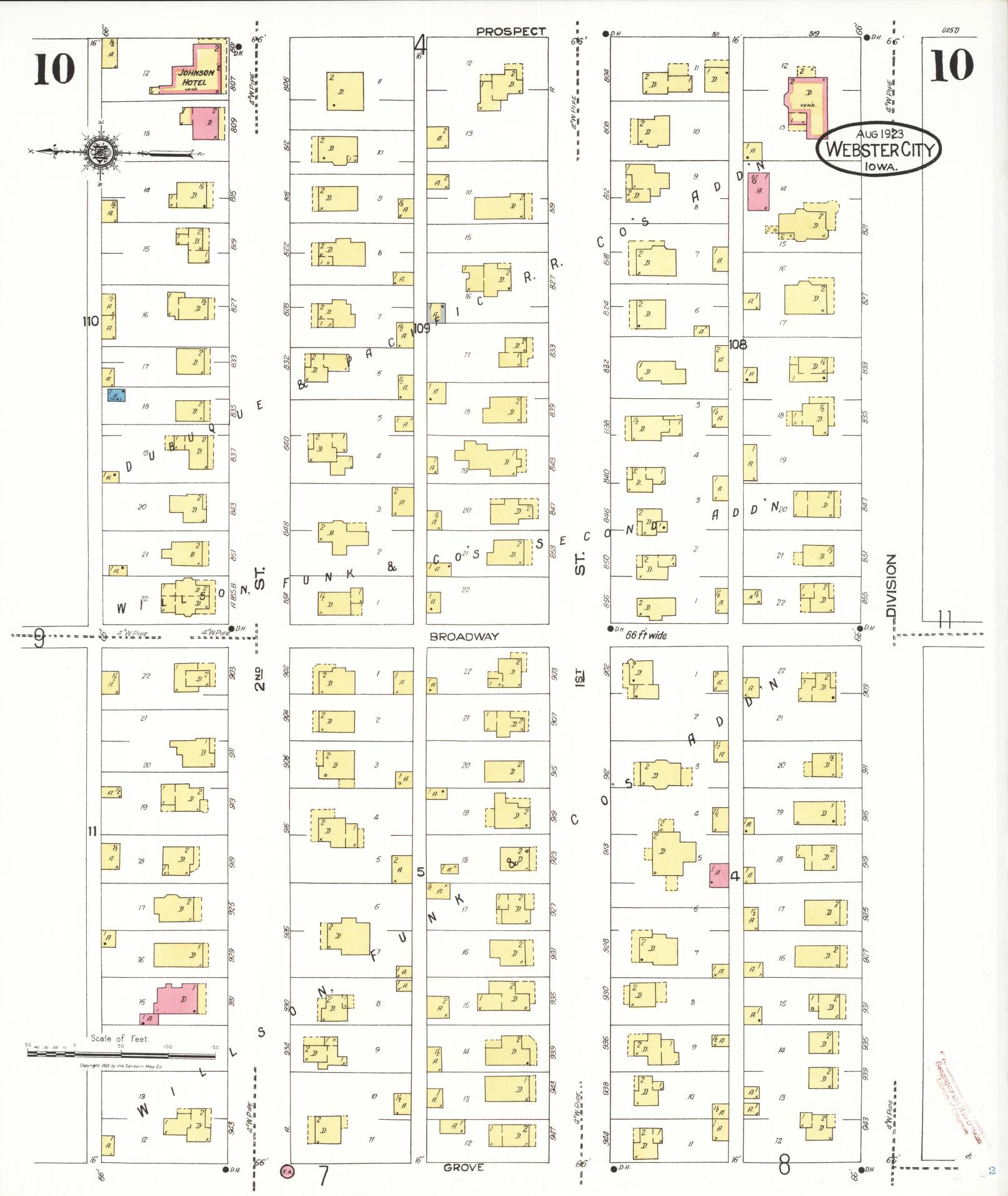 Sanborn Fire Insurance Map from Webster City, Hamilton County, Iowa (1923), Sheet #0010 - Historic Sanborn Fire Insurance Map Print, vintage old map wall art