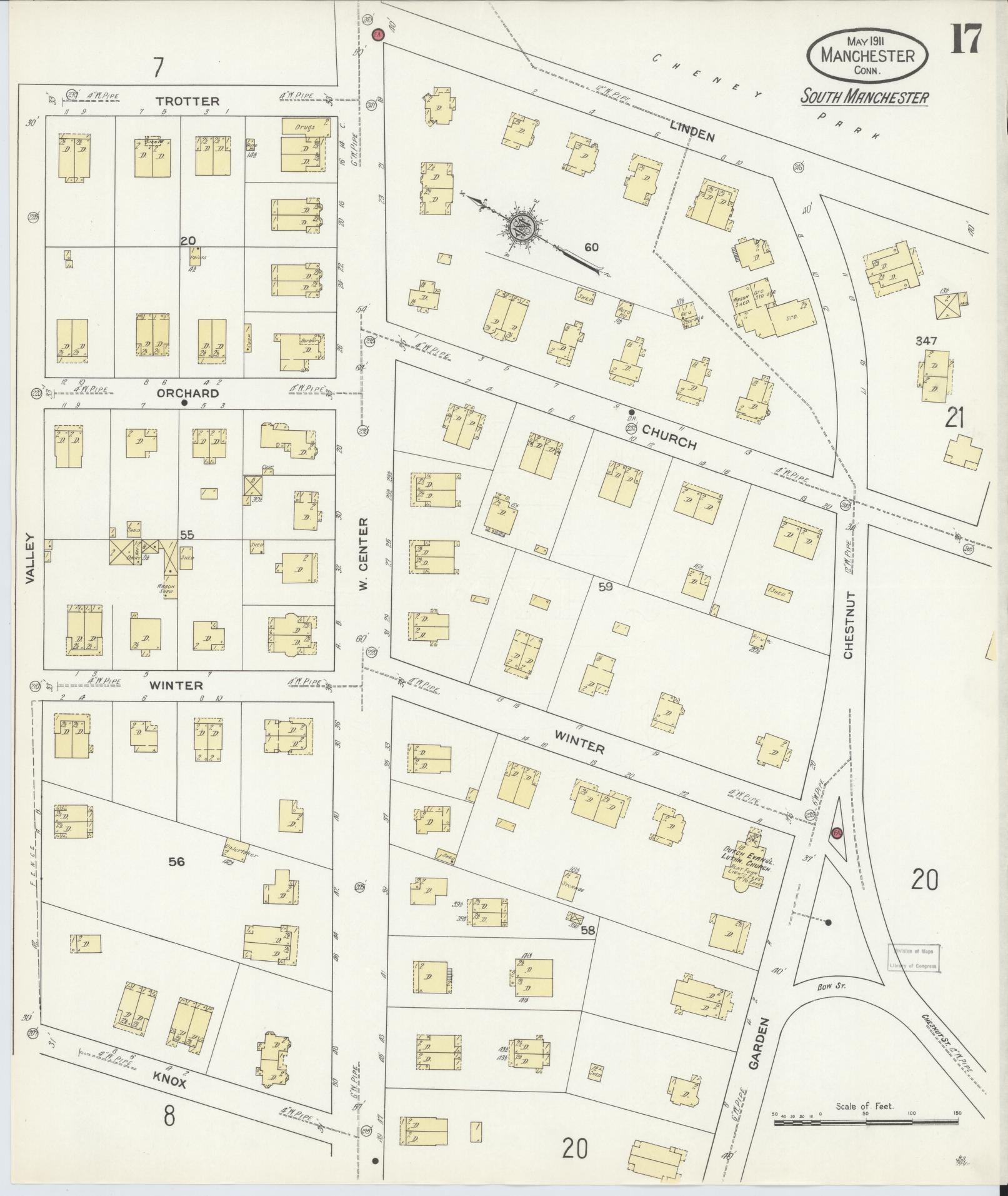 Sanborn Fire Insurance Map from Manchester, Hartford County, Connecticut (1911), Sheet #0017 - Complete Map Set gallery image, historic Sanborn map, vintage wall art, Connecticut Connecticut