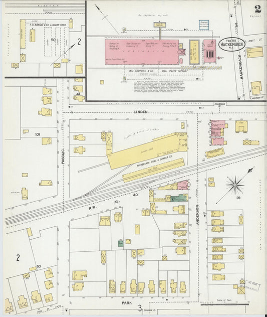 Sanborn Fire Insurance Map from Hackensack, Bergen County, New Jersey (1902), Sheet #0002 - Historic Sanborn Fire Insurance Map Print, vintage old map wall art, antique decor, genealogy gift, New Jersey New Jersey map
