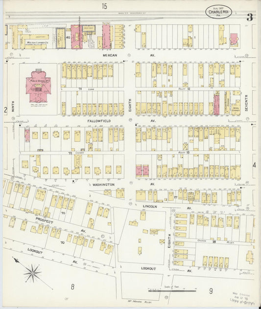 Sanborn Fire Insurance Map from Charleroi, Washington County, Pennsylvania (1907), Sheet #0003 - Historic Sanborn Fire Insurance Map Print, vintage old map wall art, antique decor, genealogy gift, Pennsylvania Pennsylvania map