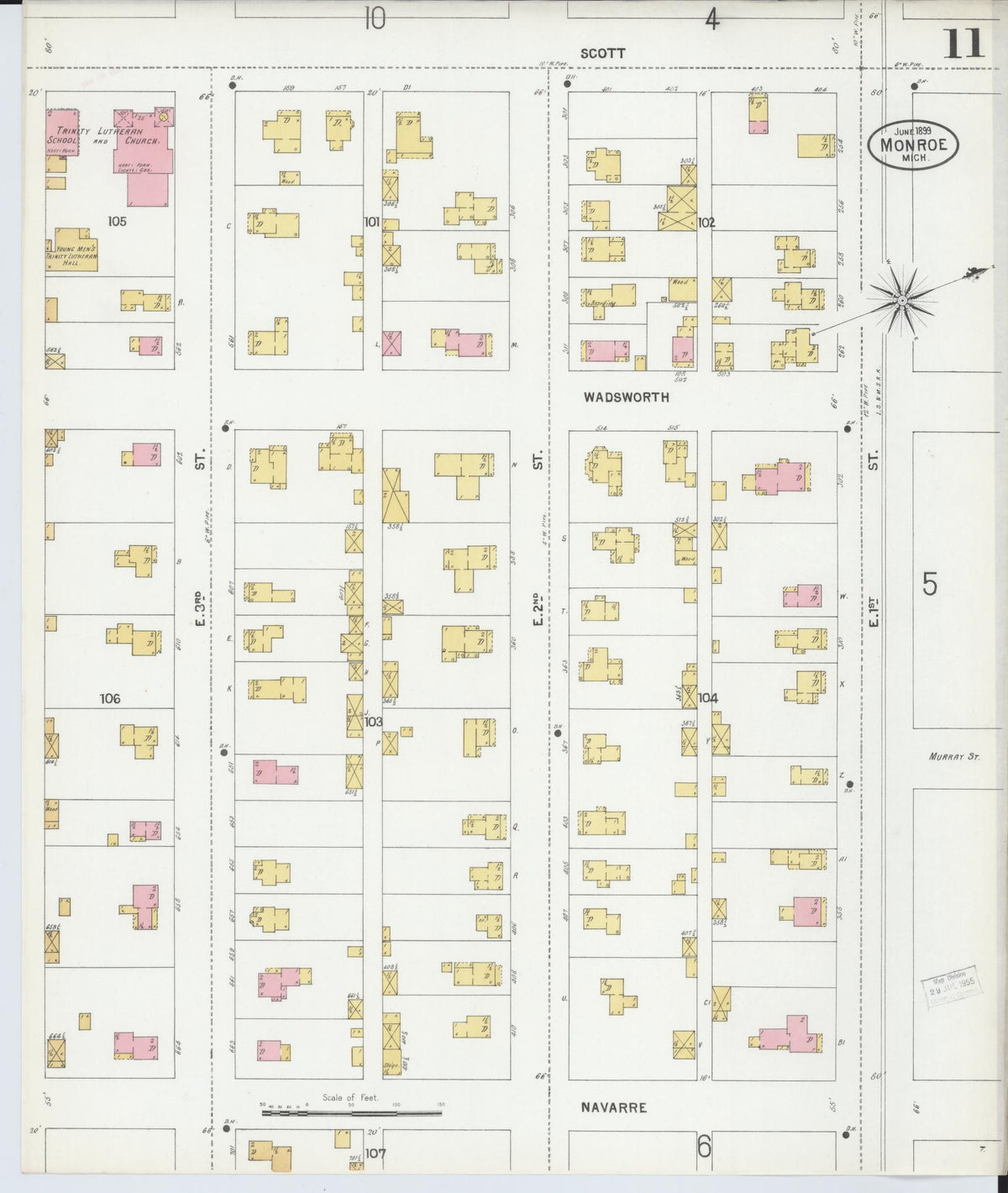Sanborn Fire Insurance Map from Monroe, Monroe County, Michigan (1899), Sheet #0011 - Historic Sanborn Fire Insurance Map Print, vintage old map wall art, antique decor, genealogy gift, Michigan Michigan map
