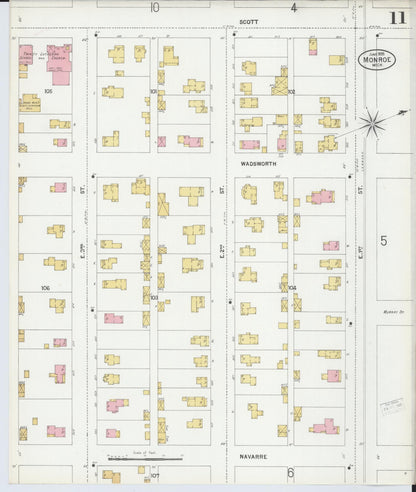 Sanborn Fire Insurance Map from Monroe, Monroe County, Michigan (1899), Sheet #0011 - Historic Sanborn Fire Insurance Map Print, vintage old map wall art, antique decor, genealogy gift, Michigan Michigan map