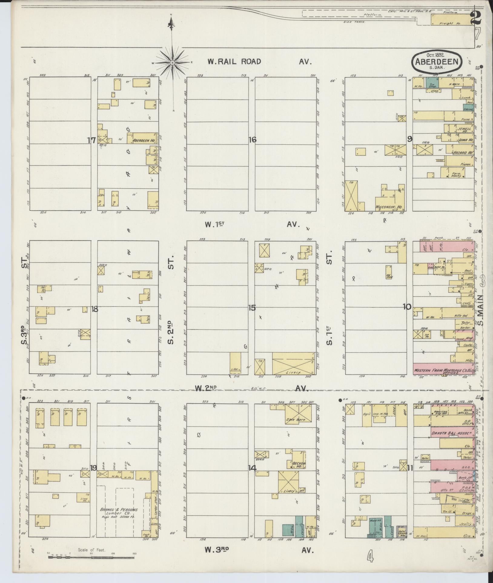 Sanborn Fire Insurance Map from Aberdeen, Brown County, South Dakota (1892), Sheet #0002 - Complete Map Set gallery image, historic Sanborn map, vintage wall art, South Dakota South Dakota
