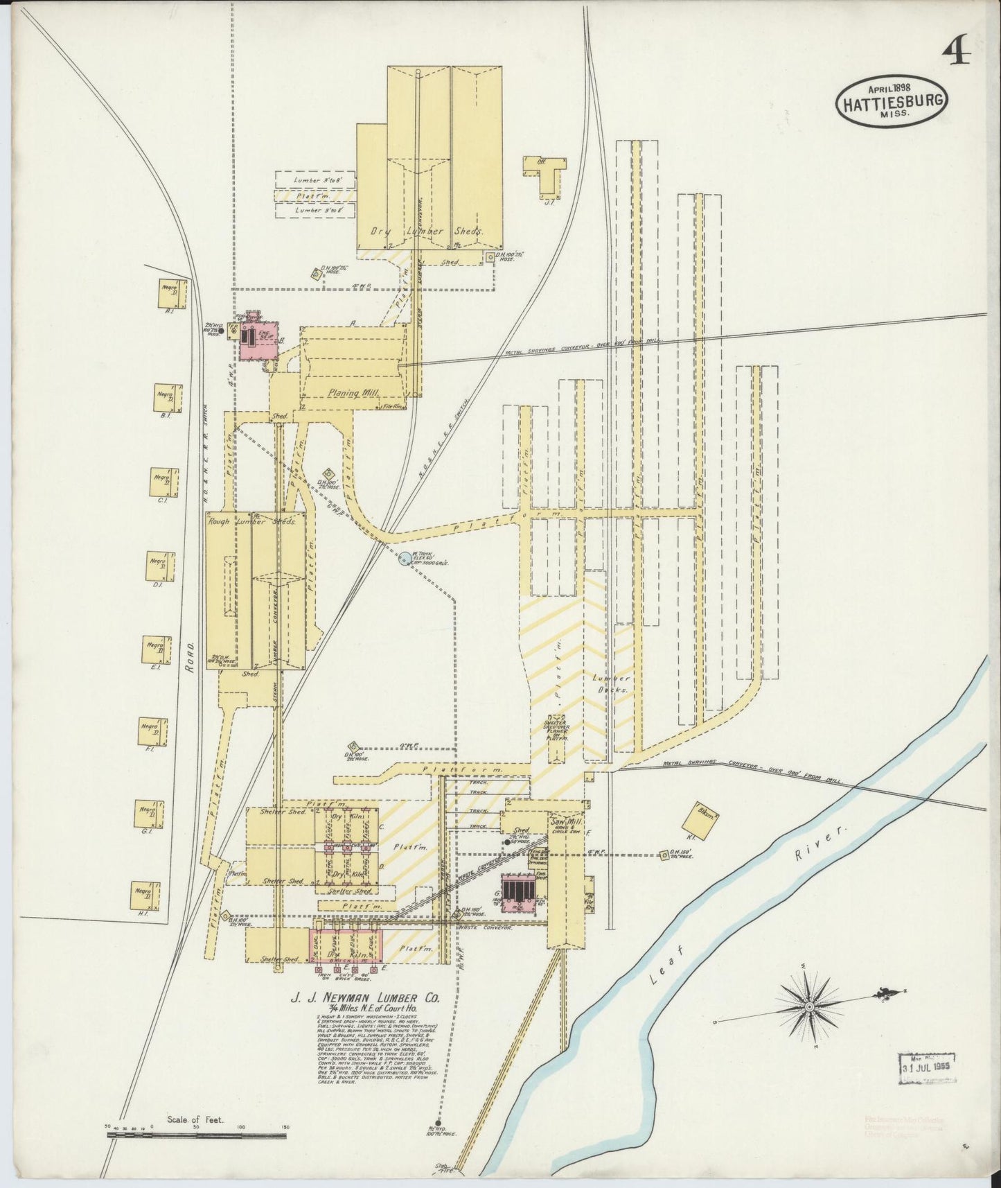 Sanborn Fire Insurance Map from Hattiesburg, Forrest County, Mississippi (1898), Sheet #0004 - Complete Map Set gallery image, historic Sanborn map, vintage wall art, Mississippi Mississippi