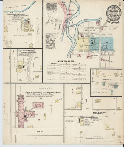 Sanborn Fire Insurance Map from Coshocton, Coshocton County, Ohio (1884), Sheet #0001 - Historic Sanborn Fire Insurance Map Print, vintage old map wall art, antique decor, genealogy gift, Ohio Ohio map