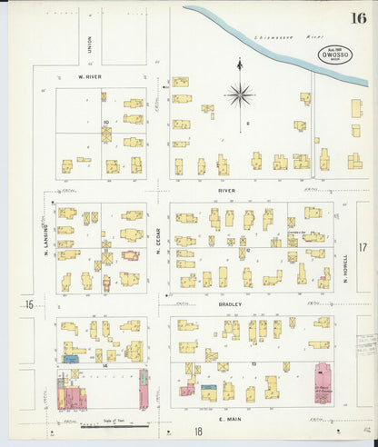 Sanborn Fire Insurance Map from Owosso, Shiawassee County, Michigan (1908), Sheet #0016 - Complete Map Set gallery image, historic Sanborn map, vintage wall art, Michigan Michigan