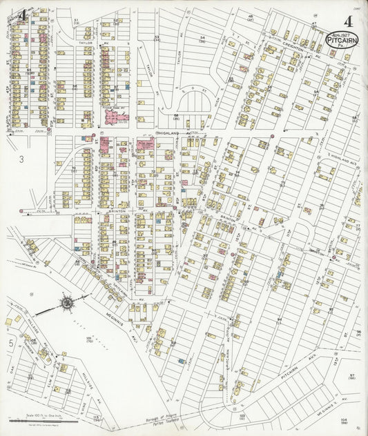 Sanborn Fire Insurance Map from Pitcairn, Allegheny County, Pennsylvania (1927), Sheet #0004 - Historic Sanborn Fire Insurance Map Print, vintage old map wall art, antique decor, genealogy gift, Pennsylvania Pennsylvania map