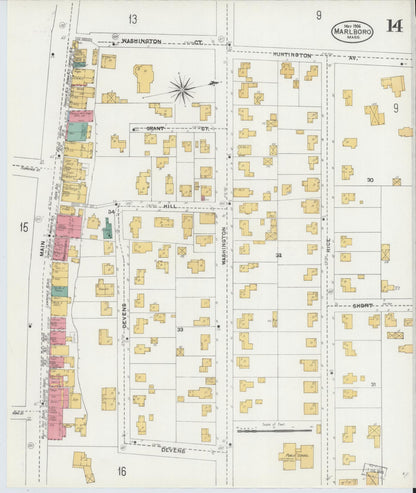 Sanborn Fire Insurance Map from Marlborough, Middlesex County, Massachusetts (1906), Sheet #0014 - Historic Sanborn Fire Insurance Map Print, vintage old map wall art, antique decor, genealogy gift, Massachusetts Massachusetts map