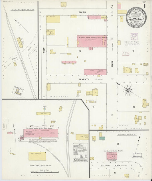 Sanborn Fire Insurance Map from Clarksville, Mecklenburg County, Virginia (1907), Sheet #0001 - Complete Map Set gallery image, historic Sanborn map, vintage wall art, Virginia Virginia
