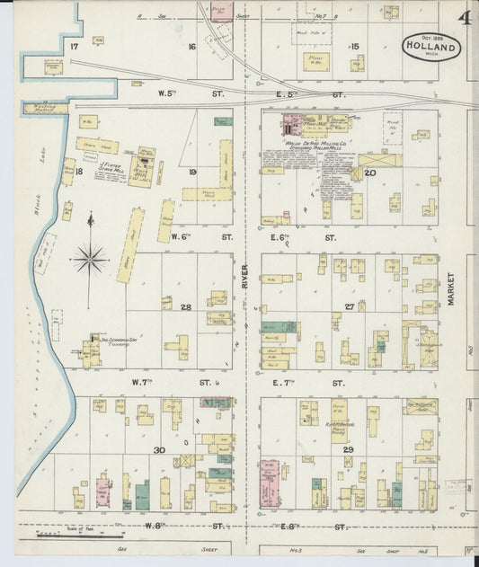 Sanborn Fire Insurance Map from Holland, Ottawa County, Michigan (1889), Sheet #0004 - Historic Sanborn Fire Insurance Map Print, vintage old map wall art, antique decor, genealogy gift, Michigan Michigan map