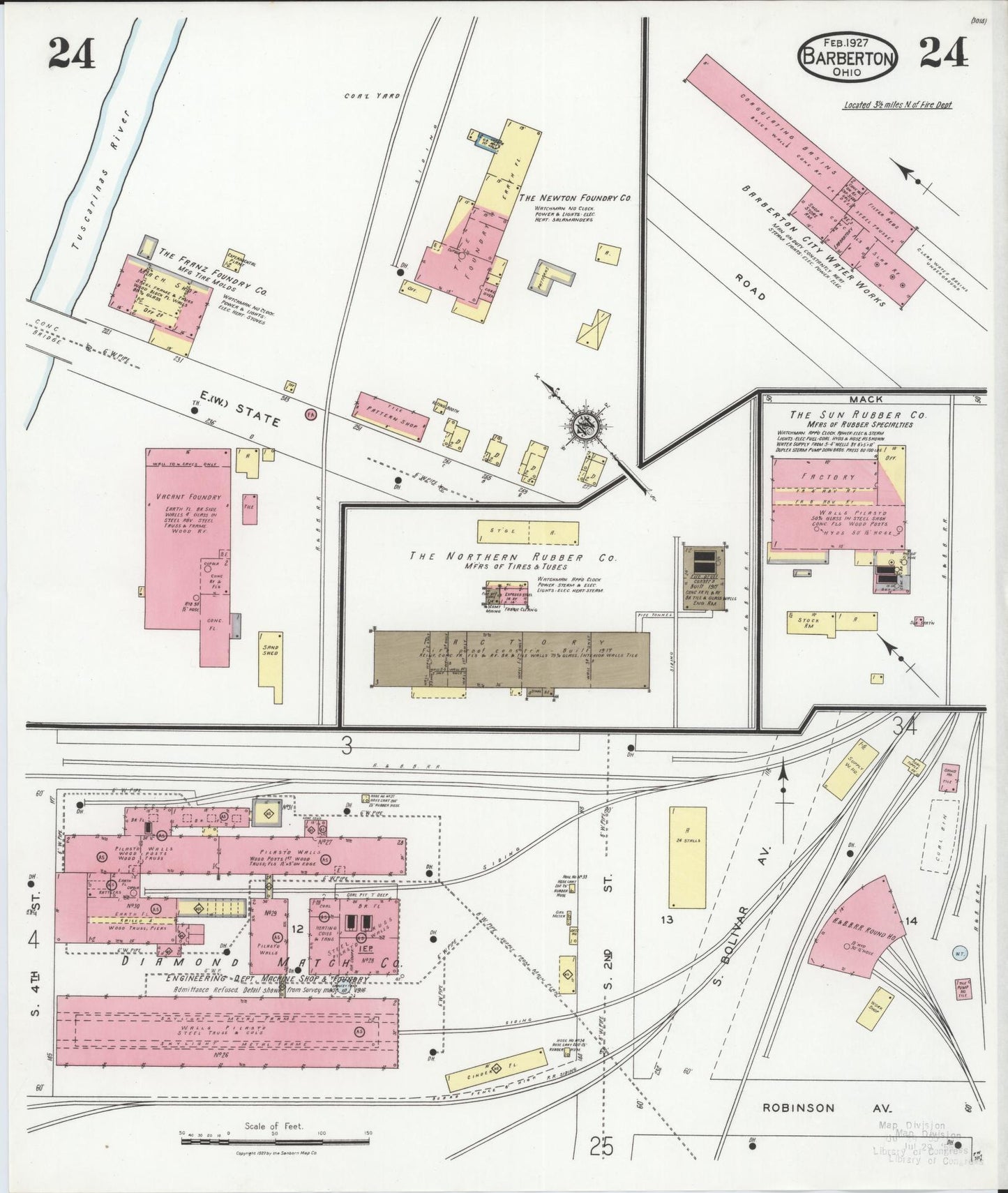 Sanborn Fire Insurance Map from Barberton, Summit County, Ohio (1927), Sheet #0024 - Historic Sanborn Fire Insurance Map Print, vintage old map wall art, antique decor, genealogy gift, Ohio Ohio map