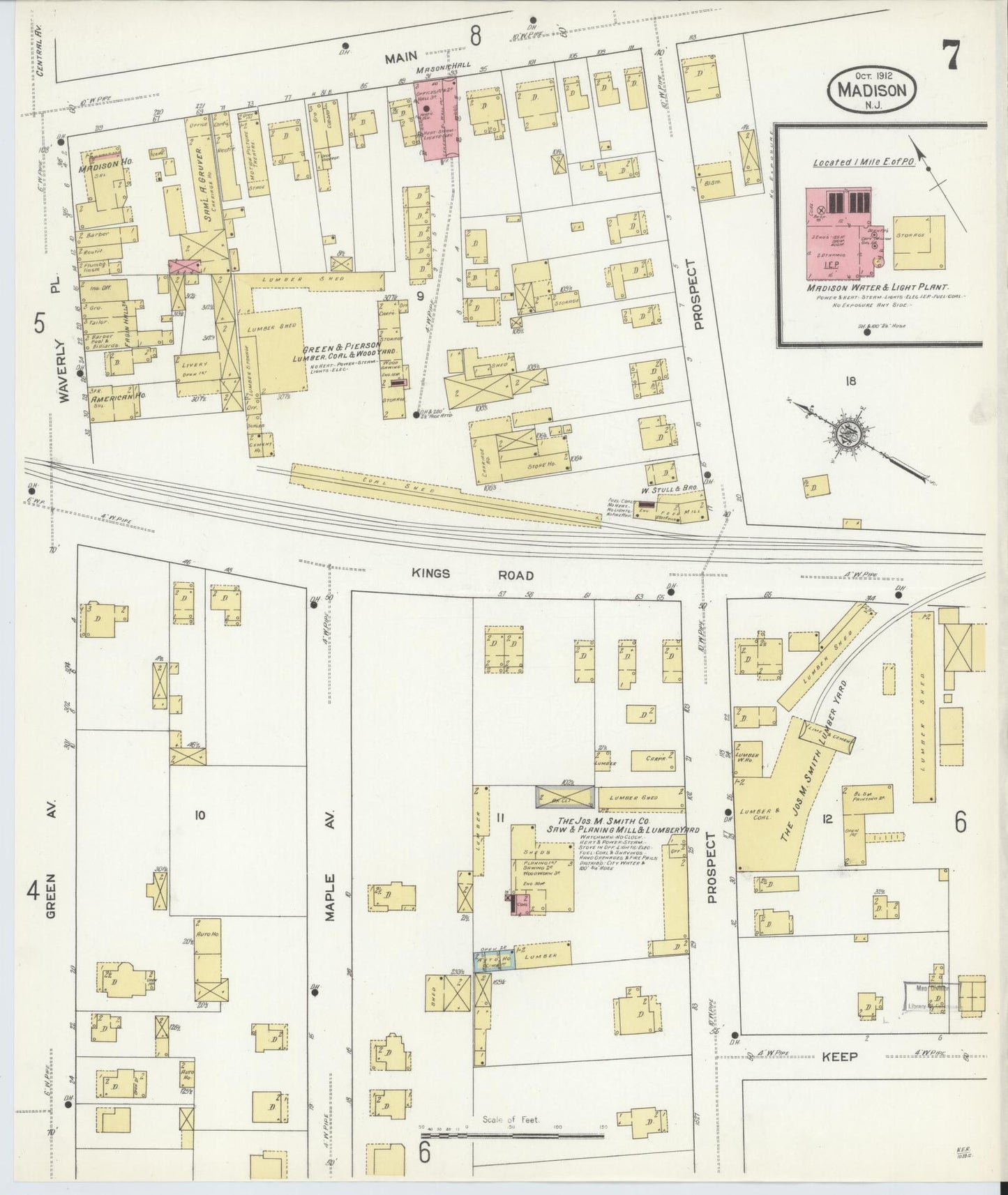Sanborn Fire Insurance Map from Madison, Morris County, New Jersey (1912), Sheet #0007 - Complete Map Set gallery image, historic Sanborn map, vintage wall art, New Jersey New Jersey