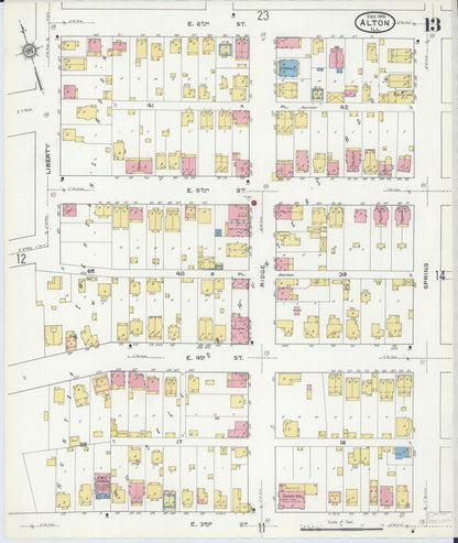 Sanborn Fire Insurance Map from Alton, Madison County, Illinois (1915), Sheet #0013 - Historic Sanborn Fire Insurance Map Print, vintage old map wall art, antique decor, genealogy gift, Illinois Illinois map