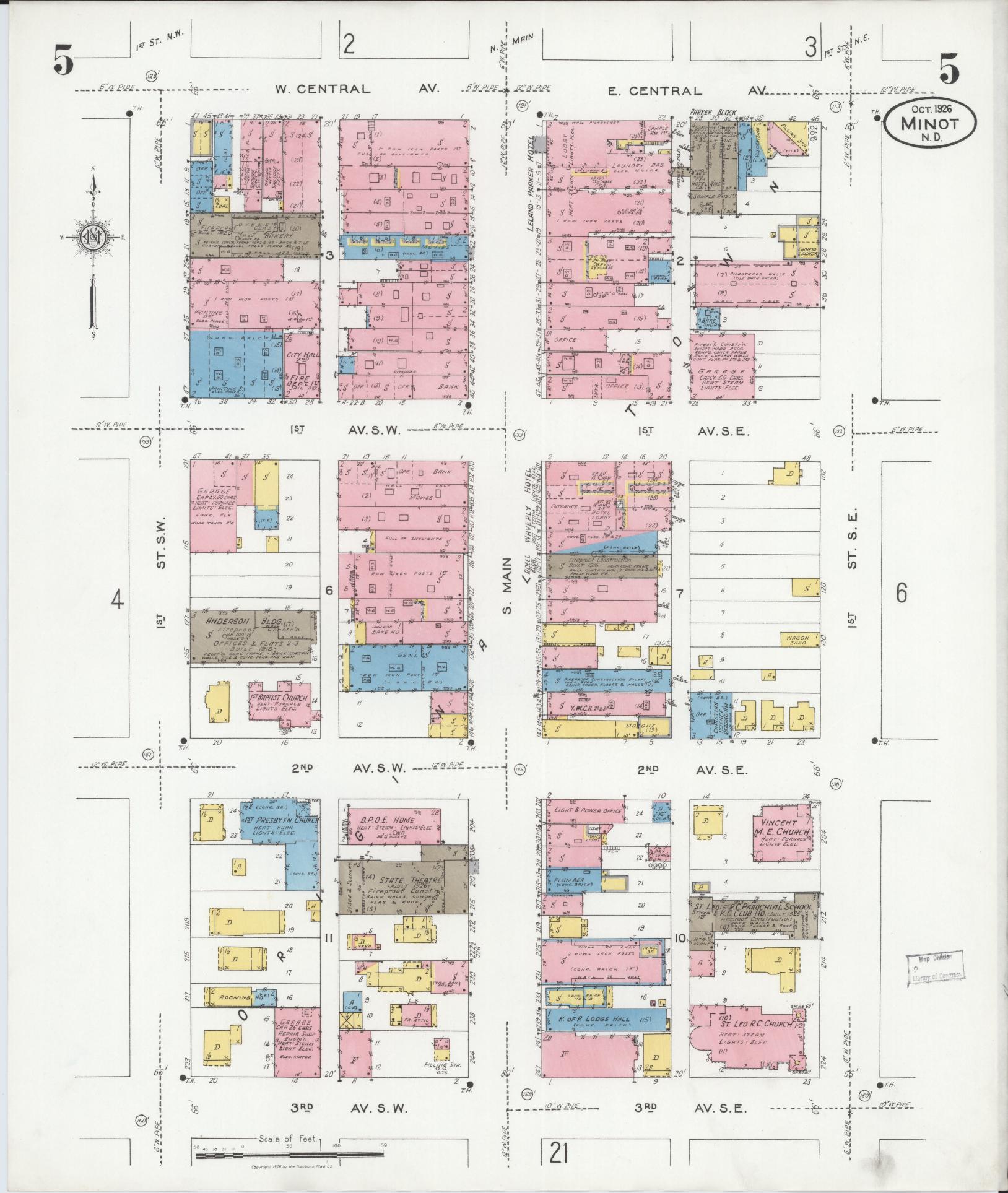 Sanborn Fire Insurance Map from Minot, Ward County, North Dakota (1926), Sheet #0005 - Historic Sanborn Fire Insurance Map Print, vintage old map wall art, antique decor, genealogy gift, North Dakota North Dakota map