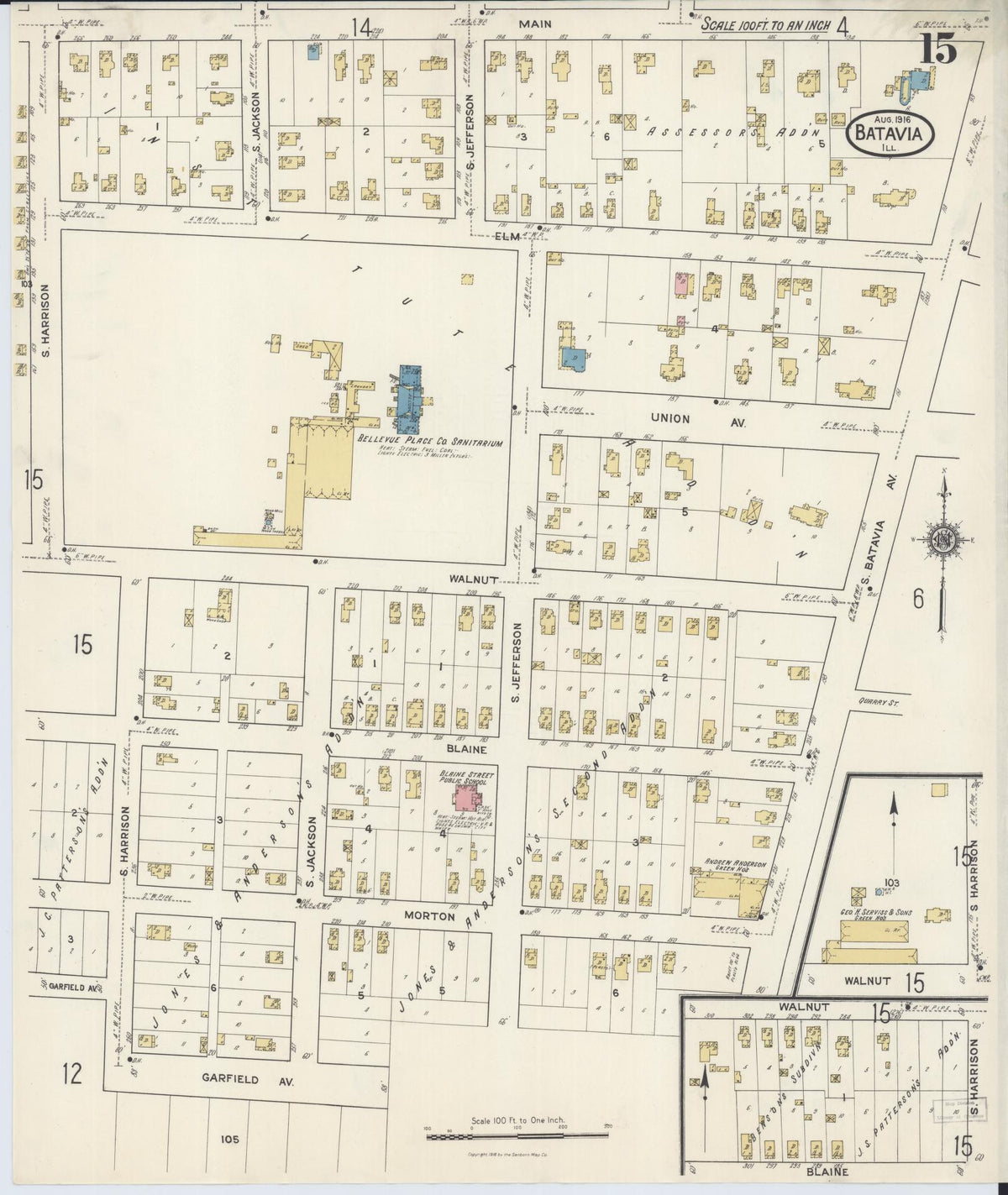 Sanborn Fire Insurance Map from Batavia, Kane County, Illinois (1916), Sheet #0015 - Complete Map Set gallery image, historic Sanborn map, vintage wall art, Illinois Illinois