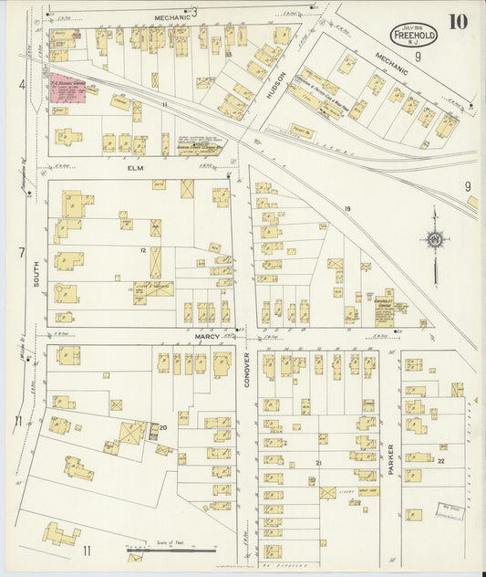 Sanborn Fire Insurance Map from Freehold, Monmouth County, New Jersey (1916), Sheet #0010 - Historic Sanborn Fire Insurance Map Print, vintage old map wall art, antique decor, genealogy gift, New Jersey New Jersey map