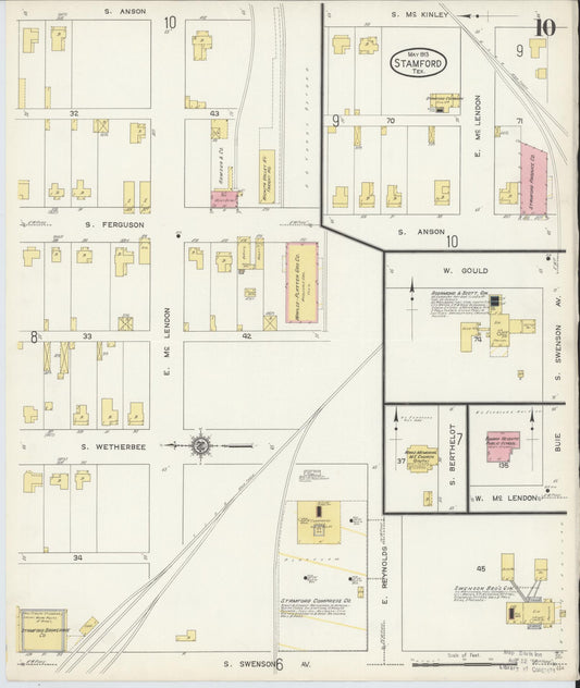 Sanborn Fire Insurance Map from Stamford, Jones County, Texas (1913), Sheet #0010 - Historic Sanborn Fire Insurance Map Print, vintage old map wall art, antique decor, genealogy gift, Texas Texas map