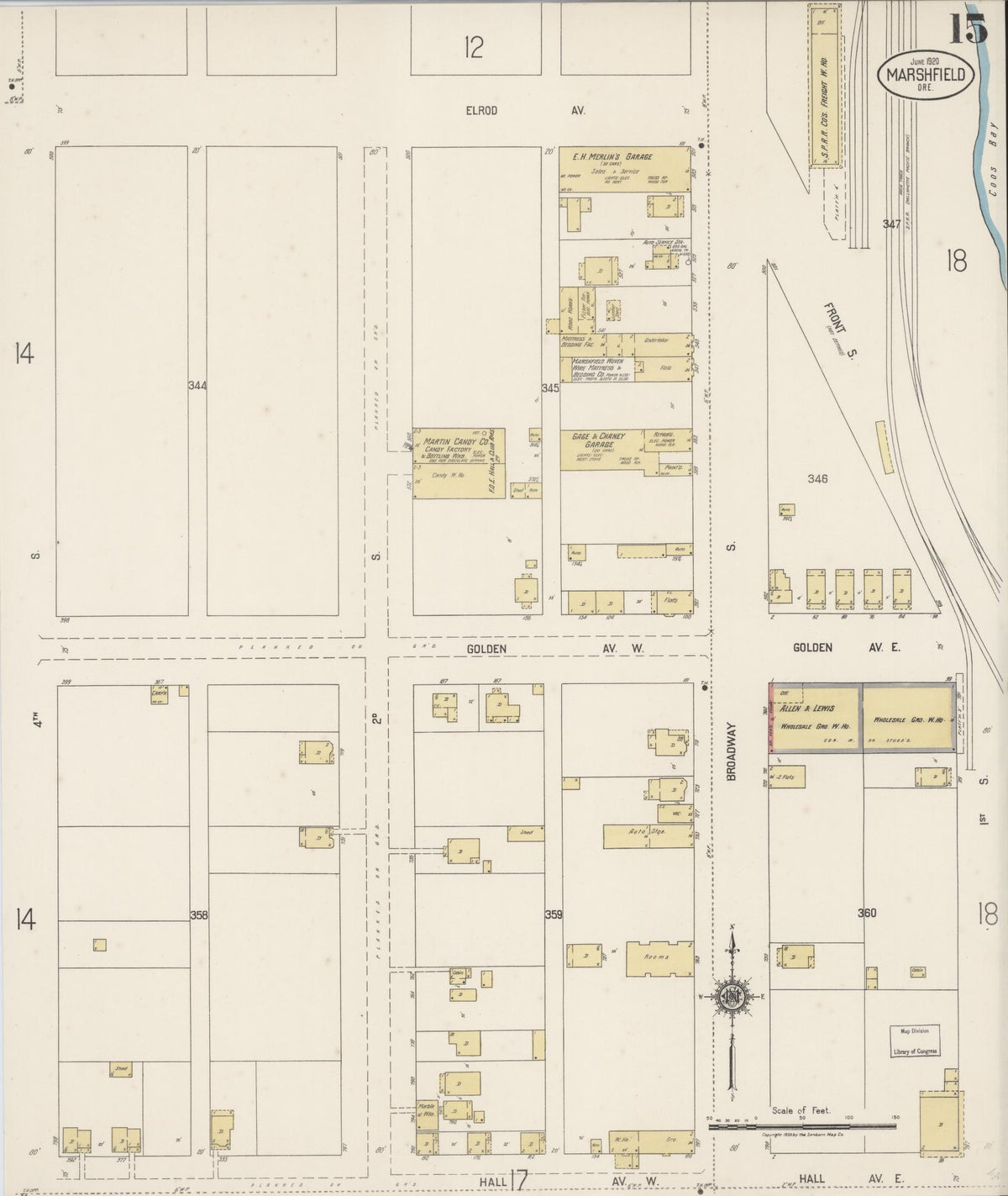 Sanborn Fire Insurance Map from Marshfield, Coos County, Oregon (1920), Sheet #0015 - Historic Sanborn Fire Insurance Map Print, vintage old map wall art, antique decor, genealogy gift, Oregon Oregon map