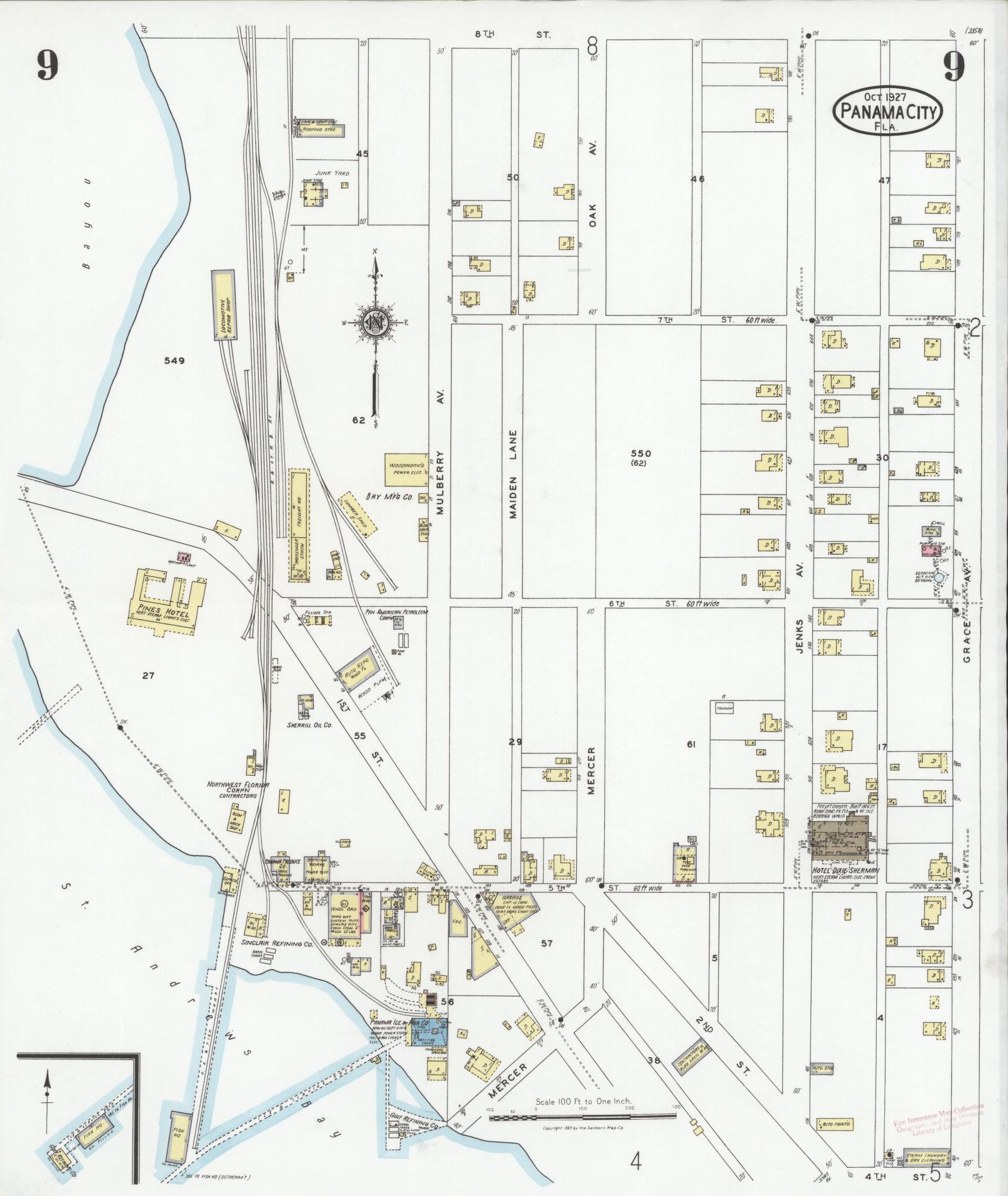 Sanborn Fire Insurance Map from Panama City, Bay County, Florida (1927), Sheet #0009 - Complete Map Set gallery image, historic Sanborn map, vintage wall art, Florida Florida