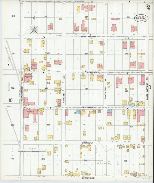 Sanborn Fire Insurance Map from Laredo, Webb County, Texas (1900), Sheet #0002 - Historic Sanborn Fire Insurance Map Print, vintage old map wall art, antique decor, genealogy gift, Texas Texas map